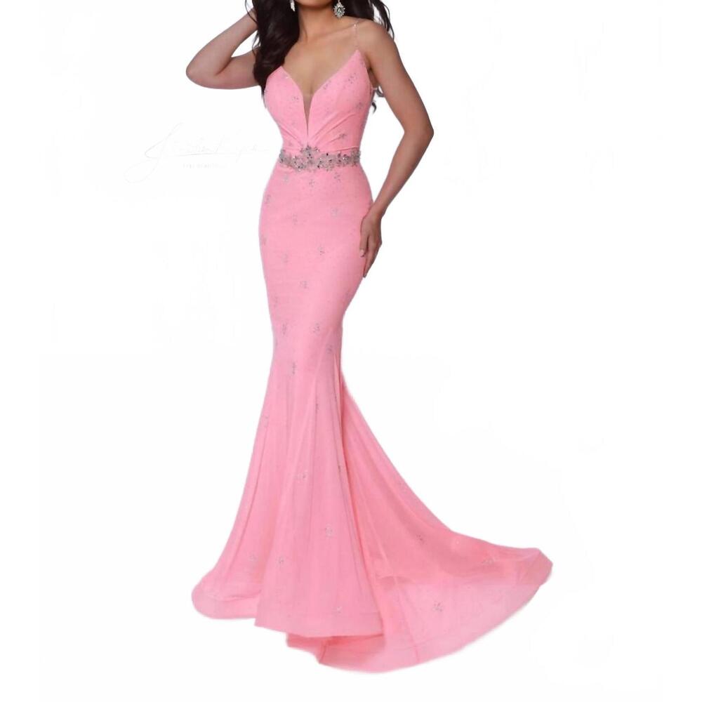 NEW JOHNATHAN KAYNE sassy open back prom dress in coral